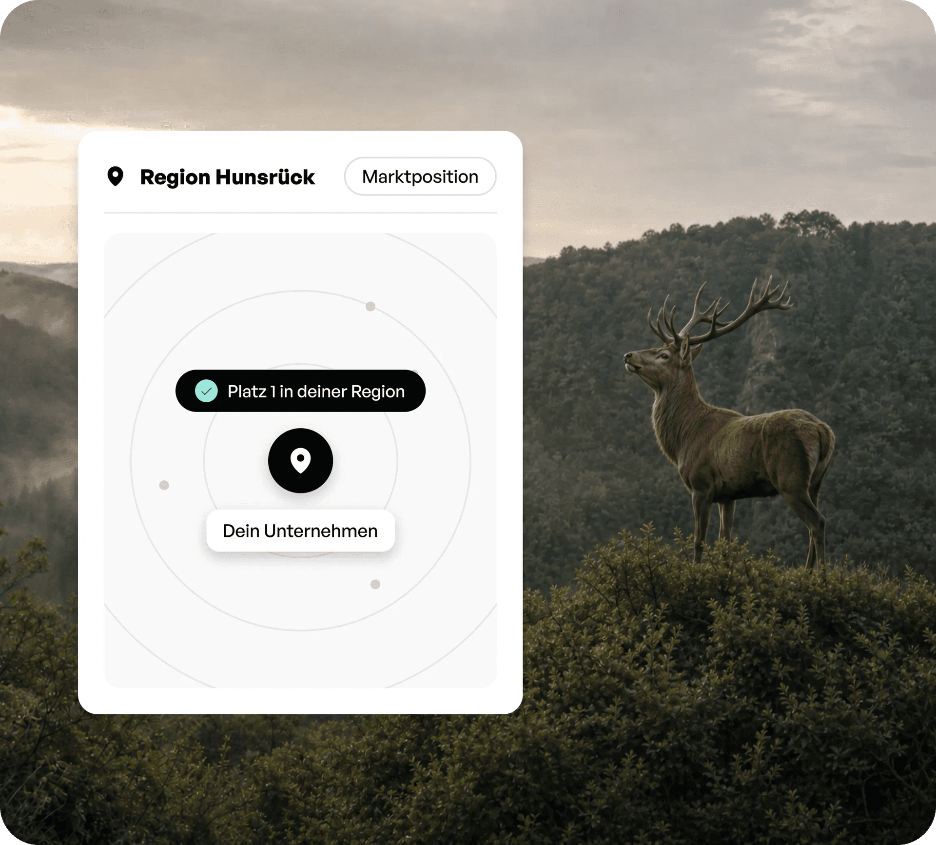 Darstellung der Region Hunsrück und einem Visual, das durch eine Werbeagentur induzierte Platz 1 Belegung im digitalen Marketing zeigt