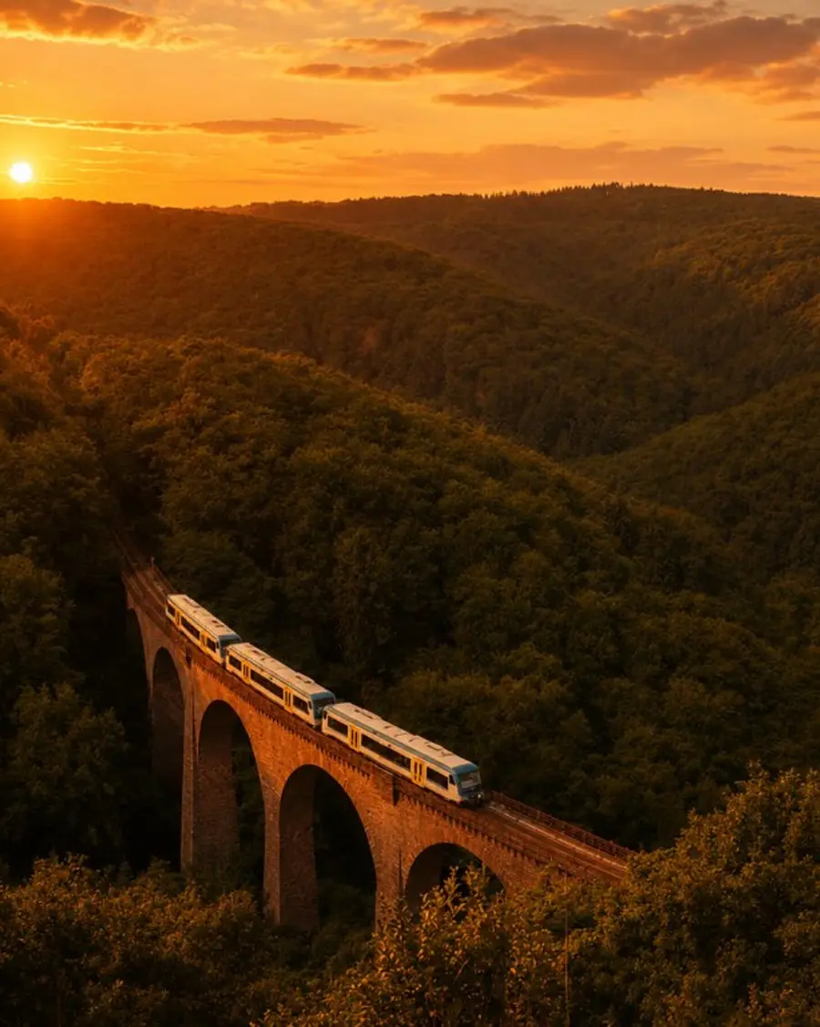 Zug auf dem Hubertusviadukt bei Emmelshausen