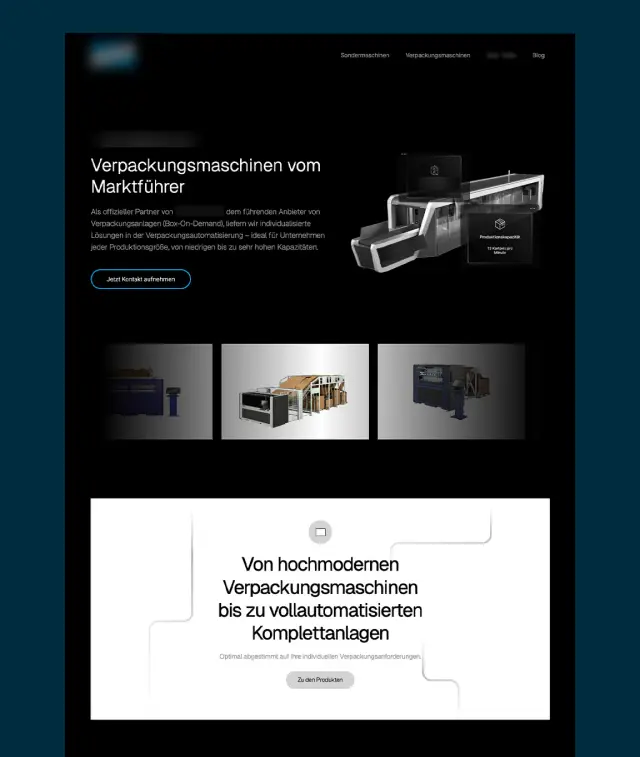 Zielseite eines Maschinenbauunternehmens